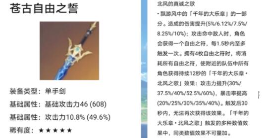原神苍古自由之誓5星单手剑强度测评