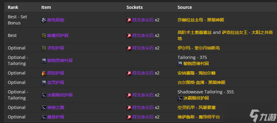 《魔兽世界》TBC怀旧服P5暗牧BIS装备 肩部首选赦免肩垫