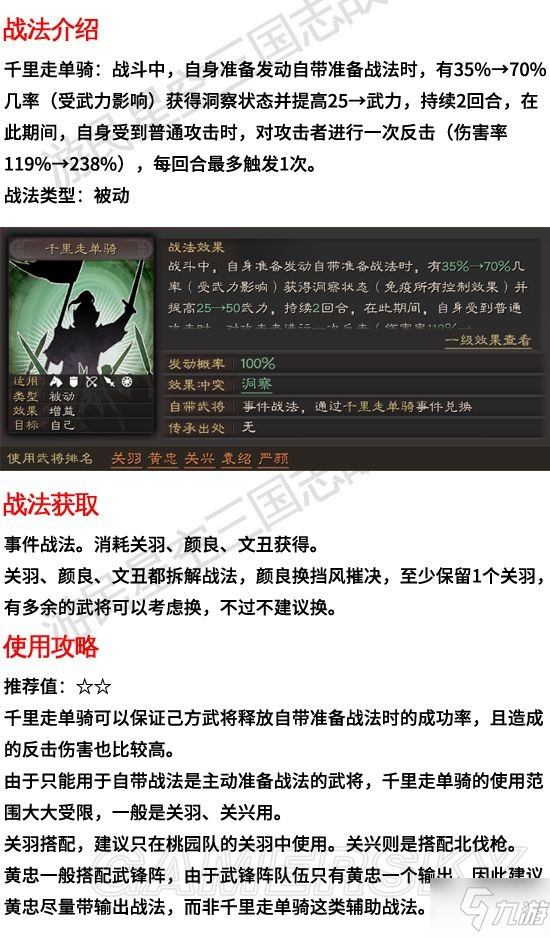 《三国志战略版》千里走单骑战法攻略 千里走单骑有用吗