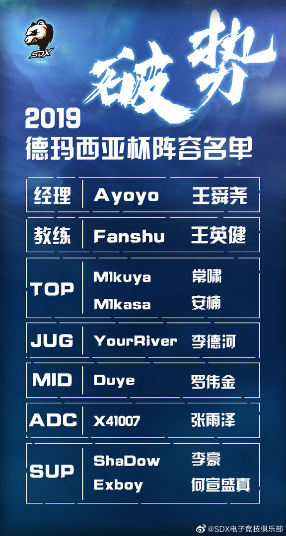 《LOL》2019SDX德杯大名单一览