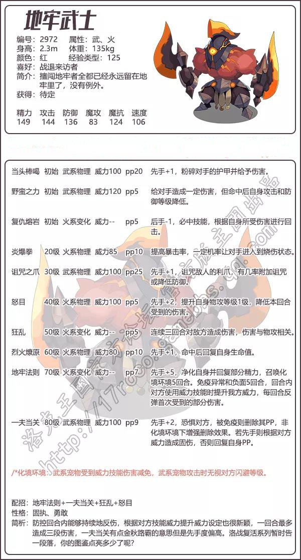 洛克王国地牢武士技能表介绍
