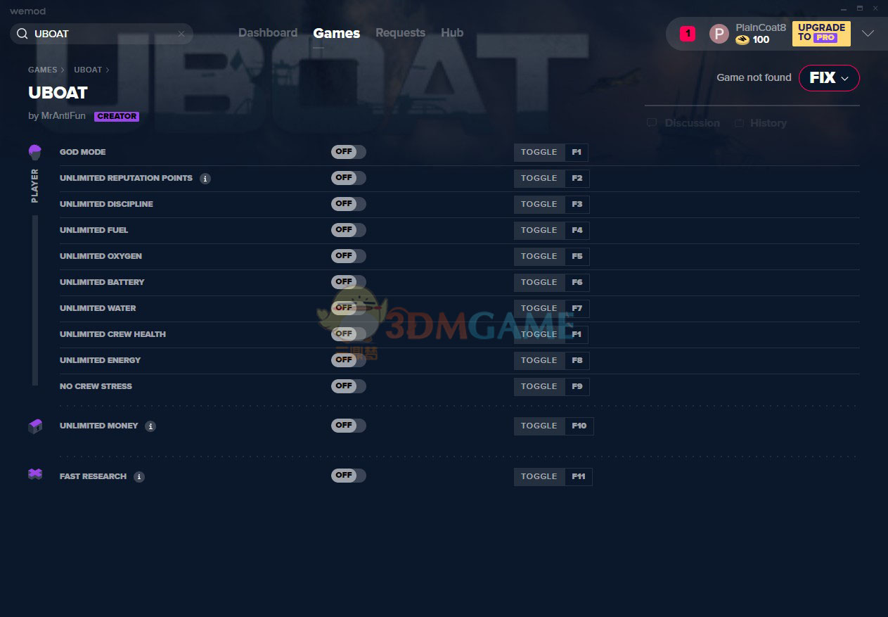 《Uboat》v2020.12.02十二项修改器[MrAntiFun]