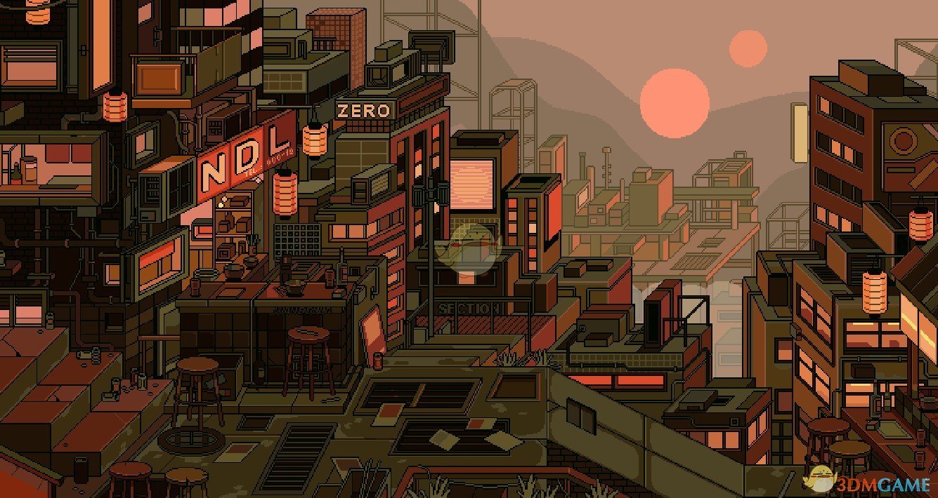 《Wallpaper Engine》夕阳错落城市像素风动态壁纸