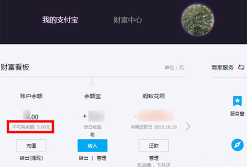 《支付宝》不可用余额的相关说明