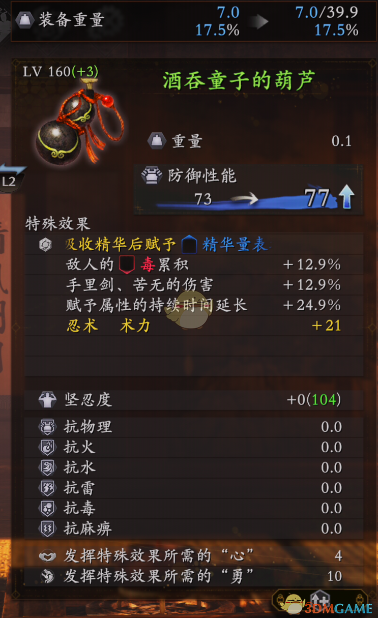 《仁王2》酒吞童子的葫芦装备数据介绍