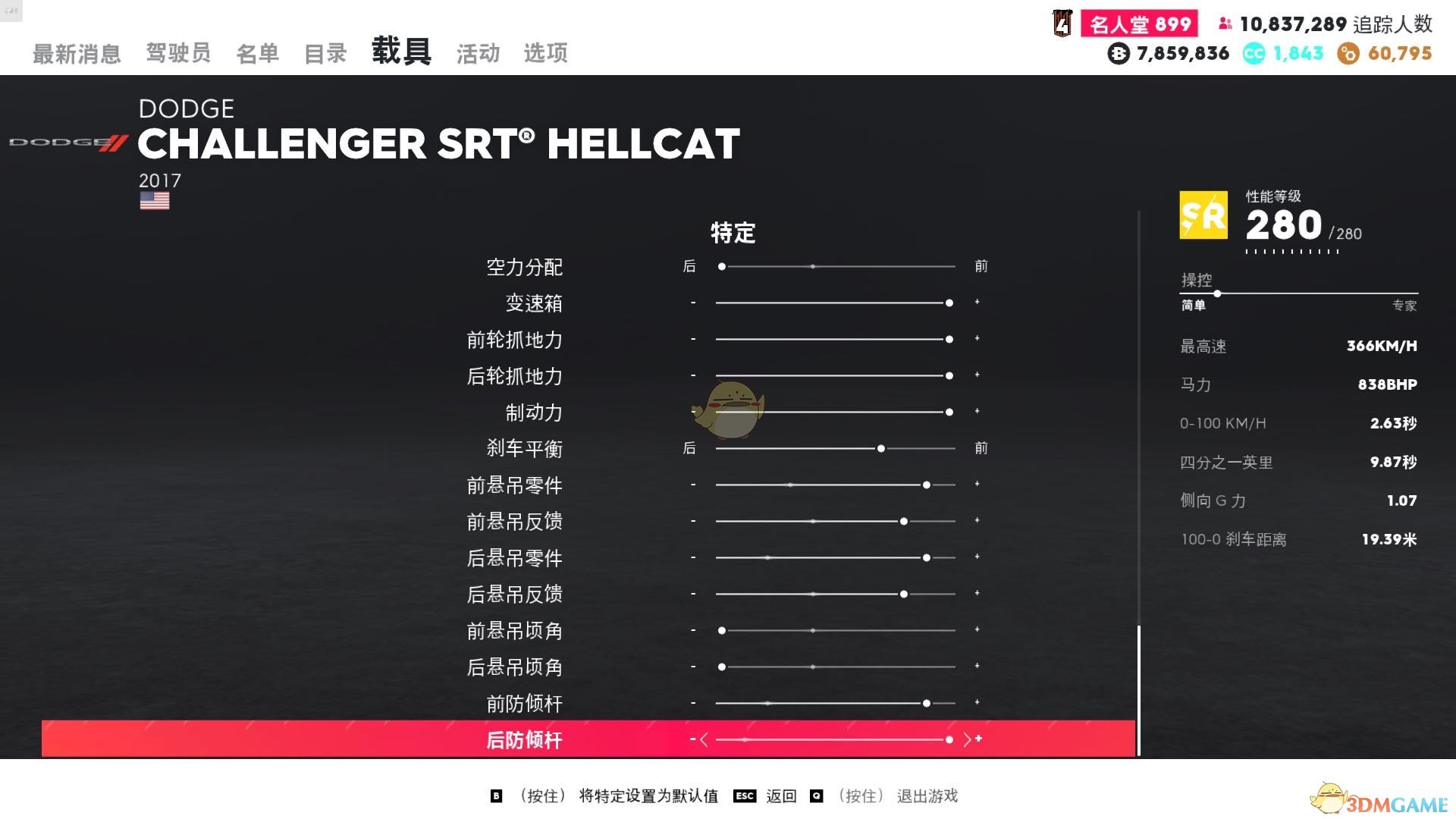 《飙酷车神2》道奇 CHALLENGER SRT 地狱猫走线风格调校指南