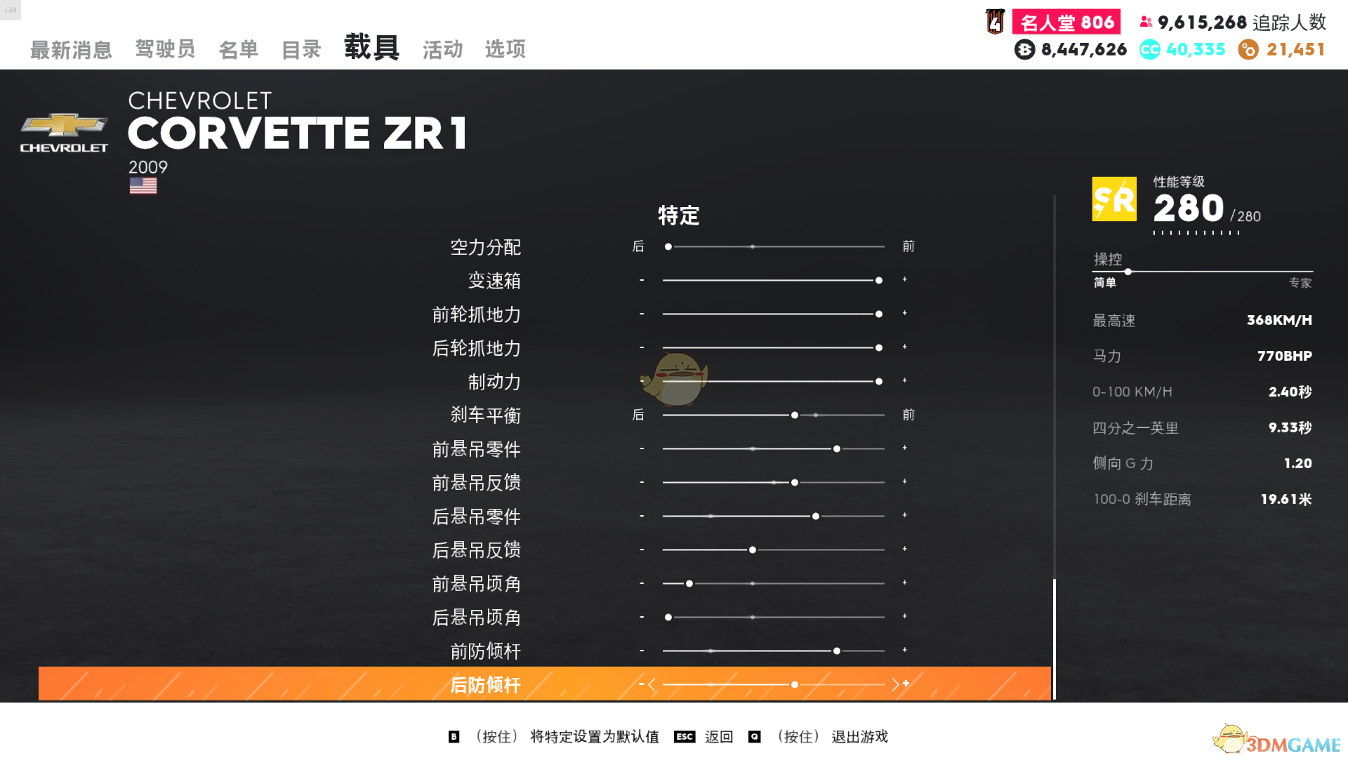 《飙酷车神2》柯尔维特ZR1走线风格调校指南