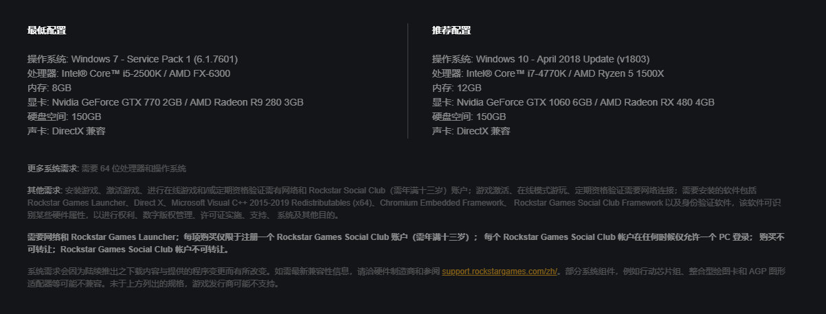 《荒野大镖客2》steam版配置要求一览