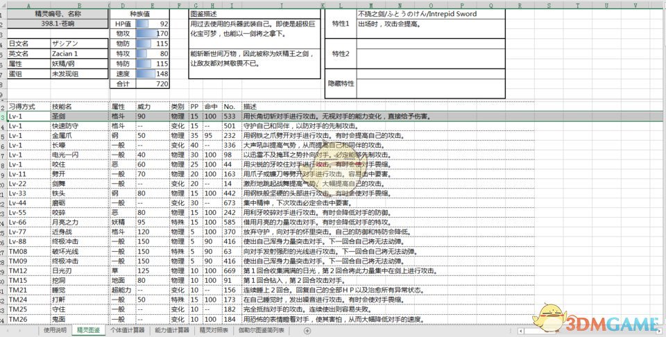 《宝可梦：剑/盾》剑神兽苍响技能一览表