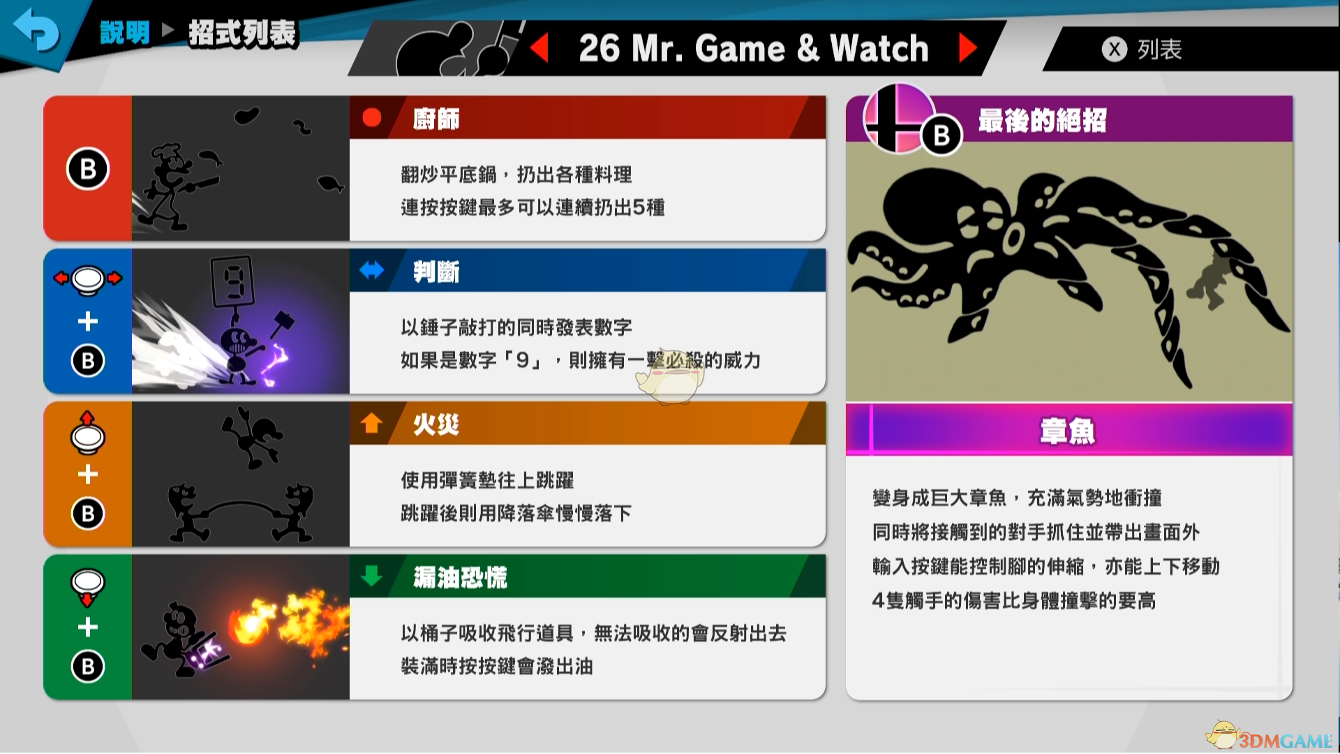 《任天堂明星大乱斗特别版》Mr. Game & Watch使用技巧