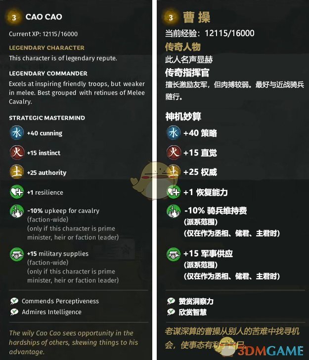 《全面战争：三国》曹操人物属性一览