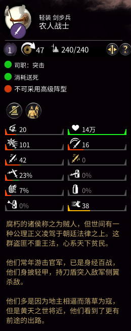 《全面战争：三国》农具属性介绍