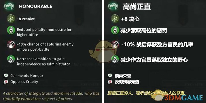 《全面战争：三国》高尚正直特性效果一览