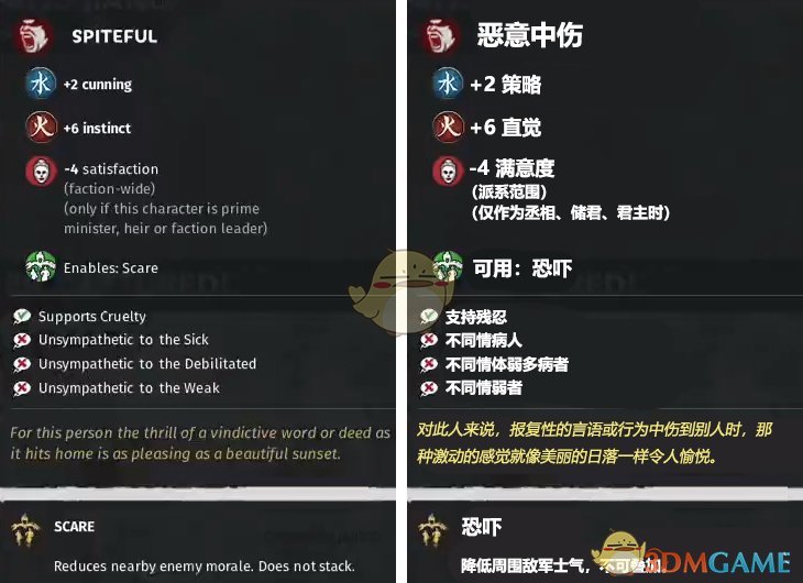 《全面战争：三国》恶意中伤特性效果一览