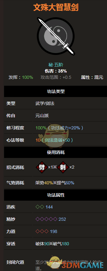 《太吾绘卷》元山派文殊大智慧剑属性分析