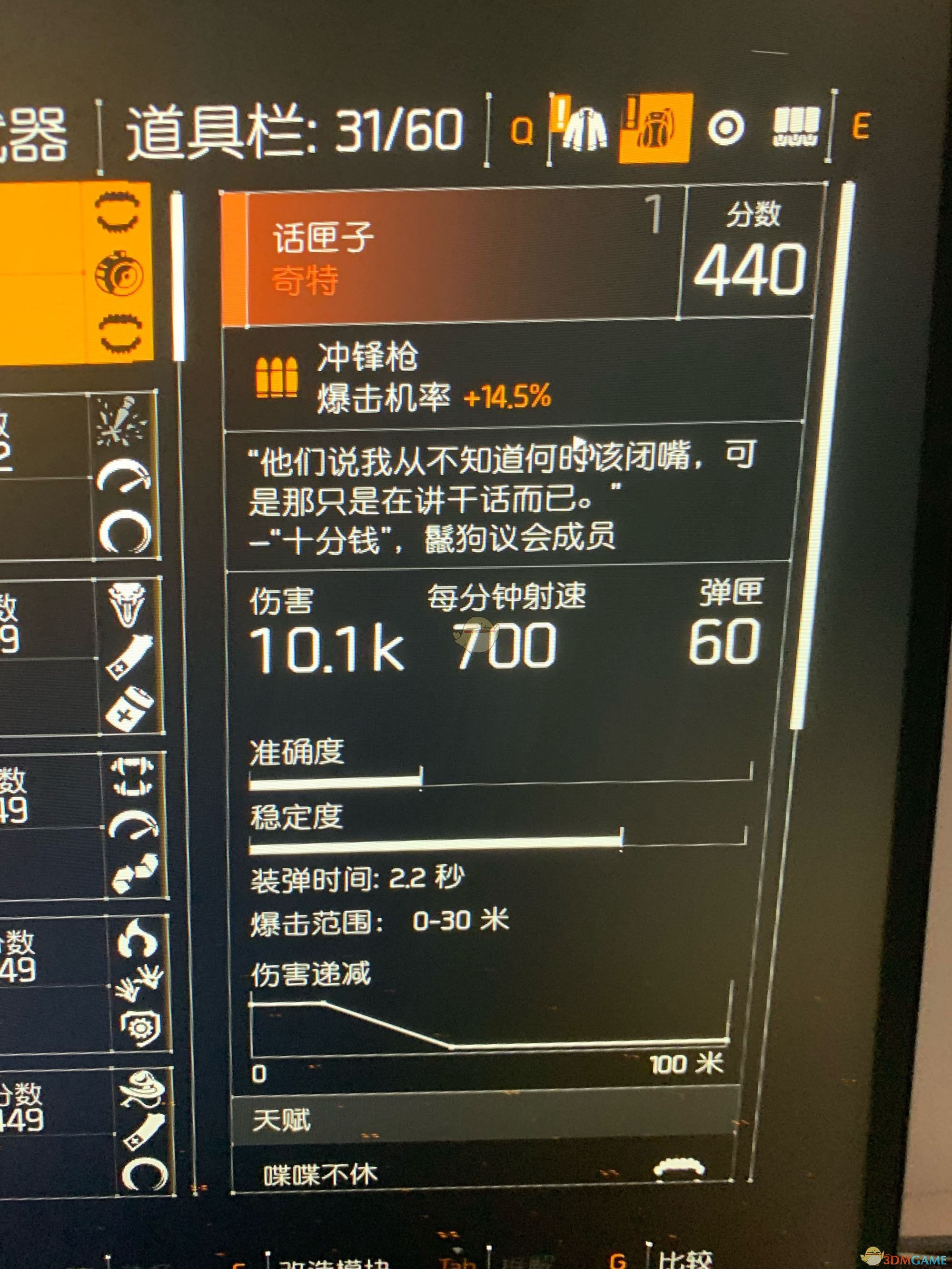 《全境封锁2》奇特冲锋枪话匣子属性天赋数据一览