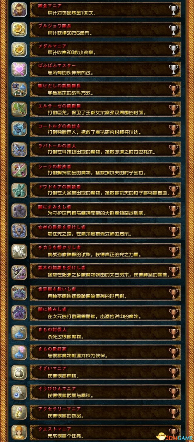 勇者斗恶龙：英雄 全中文奖杯列表一览 有哪些奖杯