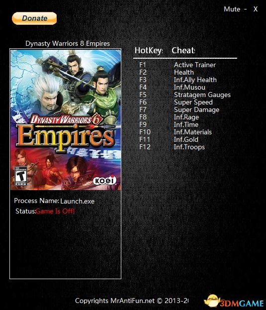 真三国无双7：帝国 无限生命计谋点时间秘籍 修改器