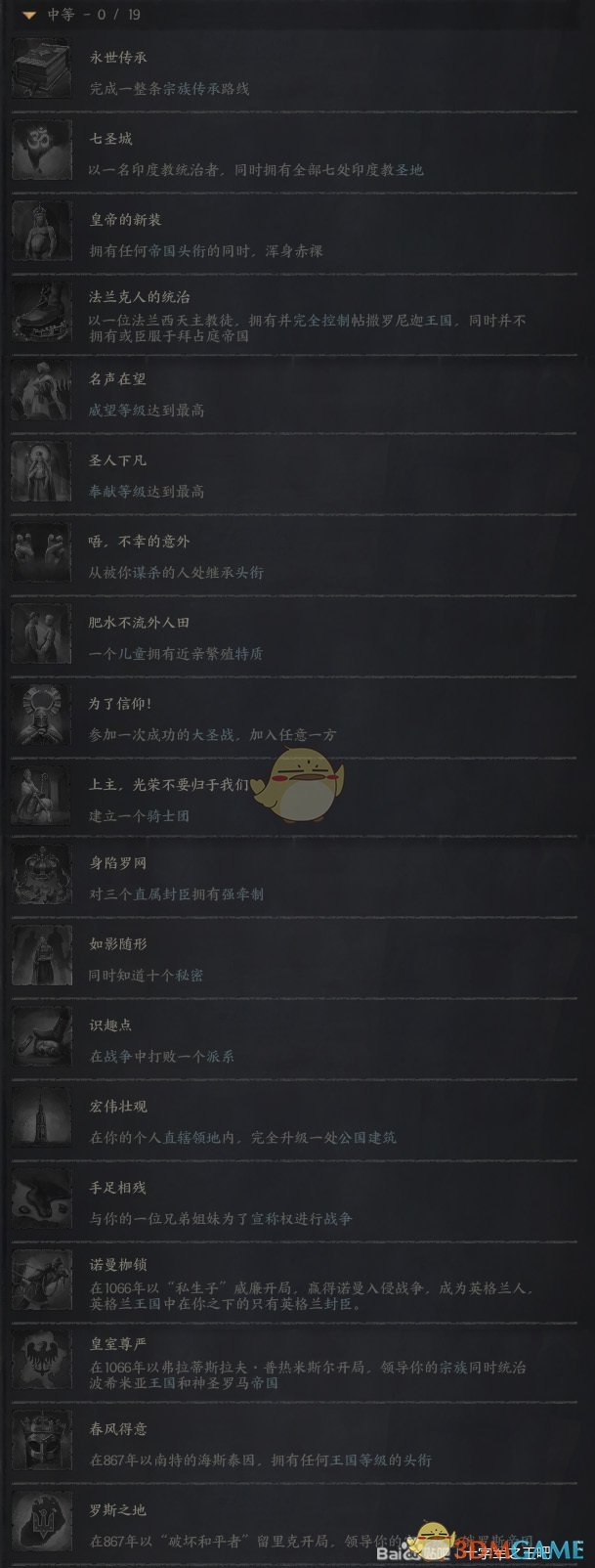 《十字军之王3》游戏全成就一览