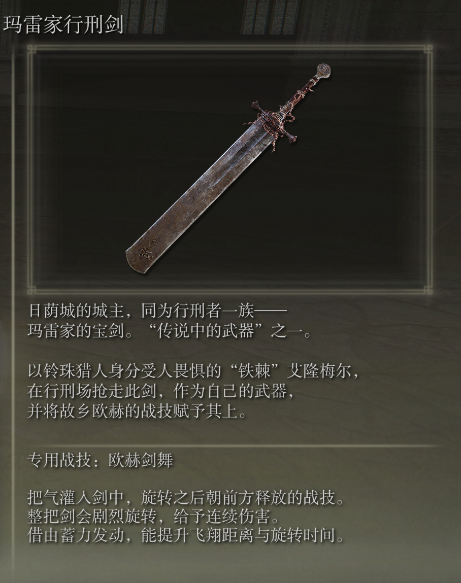 艾尔登法环玛雷家行刑剑武器图鉴