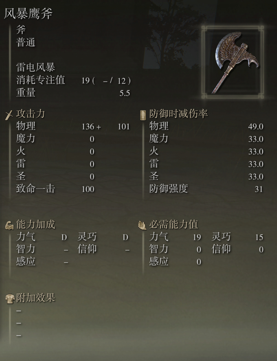 艾尔登法环风暴鹰斧武器图鉴